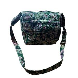 Vera Bradley Quilted Messenger Shoulder Bag Green Paisley Floral Crossbody